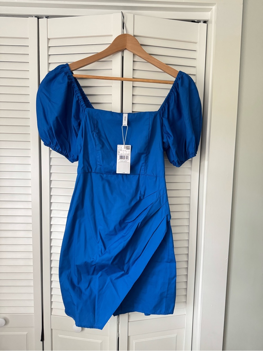 Mango Royal Blue Puff Sleeve Mini Dress
